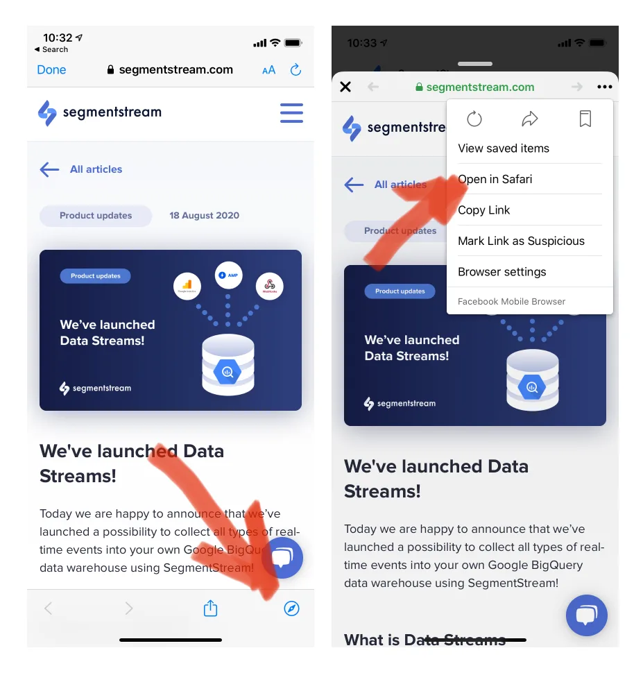 Diagram showing cross-browser tracking gaps from in-app browsers