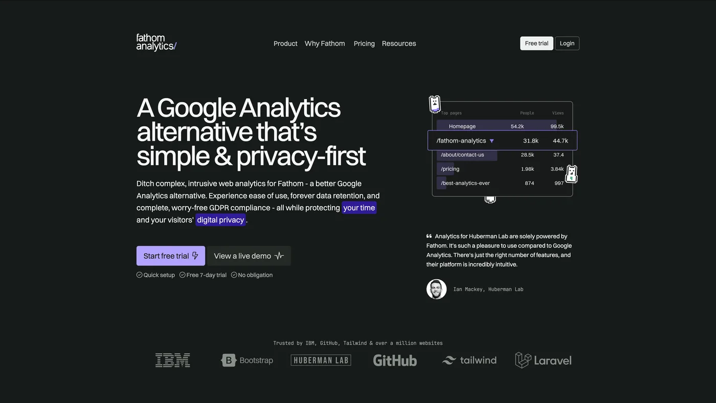 Fathom Analytics privacy-first dashboard