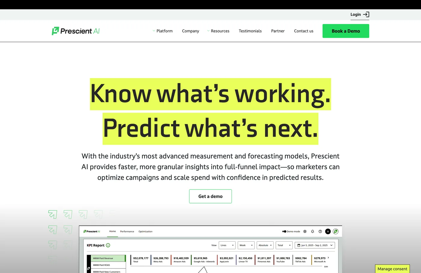 Prescient AI marketing mix modeling platform